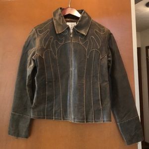 Leather jacket with ornate design